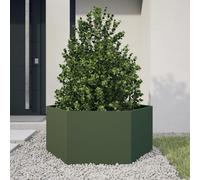 vidaXL Bac à plantes vert olive hexagonal 104x90x45 acier