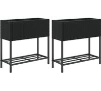 vidaXL Bacs surélevés avec étagère 2 pcs. noir 70x28x70 cm Poly rotin