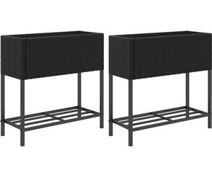 vidaXL Bacs surélevés avec étagère 2 pcs. noir 70x28x70 cm Poly rotin