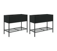 vidaXL Bacs surélevés avec étagère 2 pcs. noir 90x40x75 cm Poly rotin