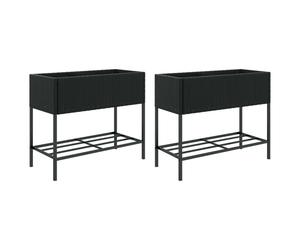 vidaXL Bacs surélevés avec étagère 2 pcs. noir 90x40x75 cm Poly rotin