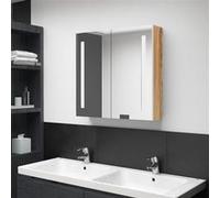 vidaXL Badkamerkast met spiegel en LED 62x14x60 cm wit en eikenkleurig326523 Blanc G