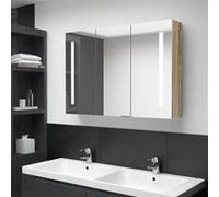 vidaXL Badkamerkast met spiegel en LED 89x14x62 cm eikenkleurig326529 Gris G