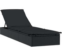 vidaXL Bain de soleil 1 pièce avec support Noir 201x55x62 cm Poly rotin