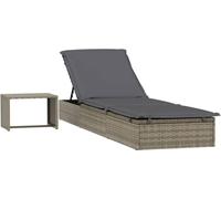 vidaXL Bain de soleil 1 pièce avec table Gris Poly Rattan