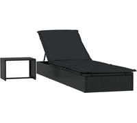 vidaXL Bain de soleil 1 pièce avec table noir Poly rotin