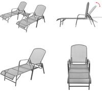 vidaXL Bain de soleil 2 pcs. avec table acier anthracite - Bain de soleil - Bain de soleil - Bain de jardin