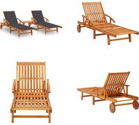 vidaXL Bain de soleil 2 pièces avec table et coussins en bois massif d'acacia - Chaise longue de jardin - Chaise longue - Bains de soleil
