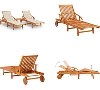 vidaXL Bain de soleil 2 pièces avec table et coussins en bois massif d'acacia - Chaise longue de jardin - Chaise longue - Bains de soleil