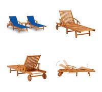 vidaXL Bain de soleil 2 pièces avec table et coussins en bois massif d'acacia - Chaise longue de jardin - Chaise longue - Bains de soleil