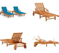 vidaXL Bain de soleil 2 pièces avec table et coussins en bois massif d'acacia - Chaise longue de jardin - Chaise longue - Bains de soleil