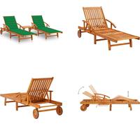 vidaXL Bain de soleil 2 pièces avec table et coussins en bois massif d'acacia - Chaise longue de jardin - Chaise longue - Bains de soleil