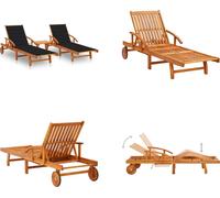 vidaXL Bain de soleil 2 pièces avec table et coussins en bois massif d'acacia - Chaise longue de jardin - Chaise longue - Bains de soleil