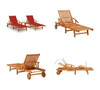 vidaXL Bain de soleil 2 pièces avec table et coussins en bois massif d'acacia - Chaise longue de jardin - Chaise longue - Bains de soleil