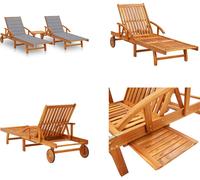 vidaXL Bain de soleil 2 pièces avec table et coussins en bois massif d'acacia - Chaise longue de jardin - Chaise longue - Bains de soleil