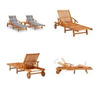 vidaXL Bain de soleil 2 pièces avec table et coussins en bois massif d'acacia - Chaise longue de jardin - Chaise longue - Bains de soleil