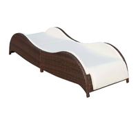 vidaXL Bain de soleil avec coussin design vague Poly rotin brun