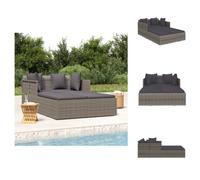 vidaXL Bain de soleil avec coussins Gris 182x118x63 cm Poly rotin - Lits de jardin