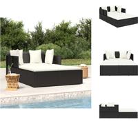 vidaXL Bain de soleil avec coussins Noir 182x118x63 cm Poly rotin - Lits de jardin