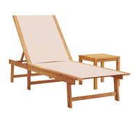 vidaXL Bain de soleil avec table Crème Bois massif Acacia et Textilène