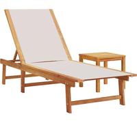 vidaXL Bain de soleil avec table Bois massif Acacia et Textilène Gris