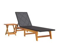 vidaXL Bain de soleil avec table Poly rotin et bois massif Acacia