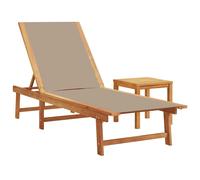 vidaXL Bain de soleil avec table Taupe bois massif acacia et Textilène