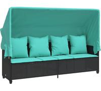 vidaXL Bain de soleil avec toit et coussins noir Poly rotin
