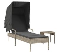 vidaXL Bain de soleil avec toit et table – Gris clair, Poly rotin