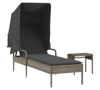 vidaXL Bain de soleil avec toit et table Gris Poly rotin