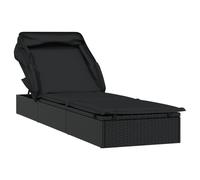 vidaXL Bain de soleil avec toit pliant noir 213x63x97 cm Poly rotin