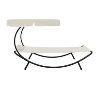 vidaXL Bain de soleil de jardin avec toit solaire & coussin blanc crème
