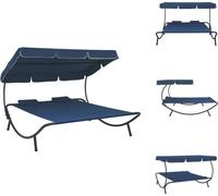 vidaXL Bain de soleil de jardin avec toit solaire et coussin Bleu - Lits de jardin