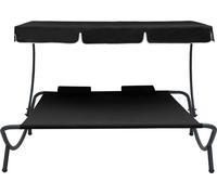 vidaXL Bain de soleil de jardin avec toit solaire et coussin Noir