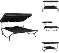 vidaXL Bain de soleil de jardin avec toit solaire et coussin noir - Lits de jardin