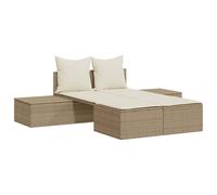 vidaXL Bain de soleil double avec coussins Beige Poly Rattan