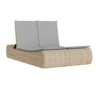 vidaXL Bain de soleil double avec coussins Beige Poly Rattan