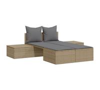 vidaXL Bain de soleil double avec coussins Beige Poly Rattan