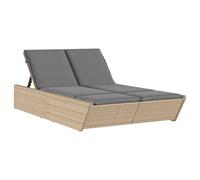 vidaXL Bain de soleil double avec coussins Beige Poly Rattan
