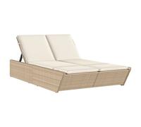 vidaXL Bain de soleil double avec coussins Beige Poly Rattan