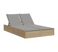 vidaXL Bain de soleil double avec coussins Beige Poly Rattan
