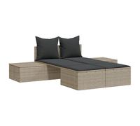 vidaXL Bain de soleil double avec coussins gris clair Poly rotin