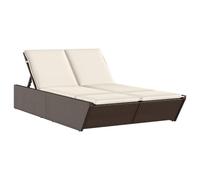 vidaXL Bain de soleil double avec coussins Marron Poly Rattan