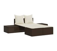 vidaXL Bain de soleil double avec coussins Marron Poly Rattan