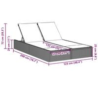vidaXL Bain de soleil double avec coussins noir Poly rotin