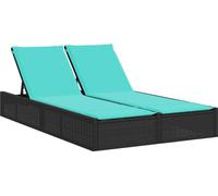 vidaXL Bain de soleil double avec coussins noir Poly rotin