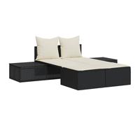 vidaXL Bain de soleil double avec coussins noir Poly rotin