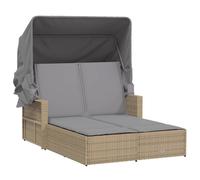 vidaXL Bain de soleil double avec toit et coussins Beige Poly Rattan