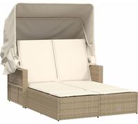vidaXL Bain de soleil double avec toit et coussins Beige Poly Rattan