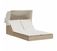 vidaXL Bain de soleil double avec toit et coussins Beige Poly Rattan